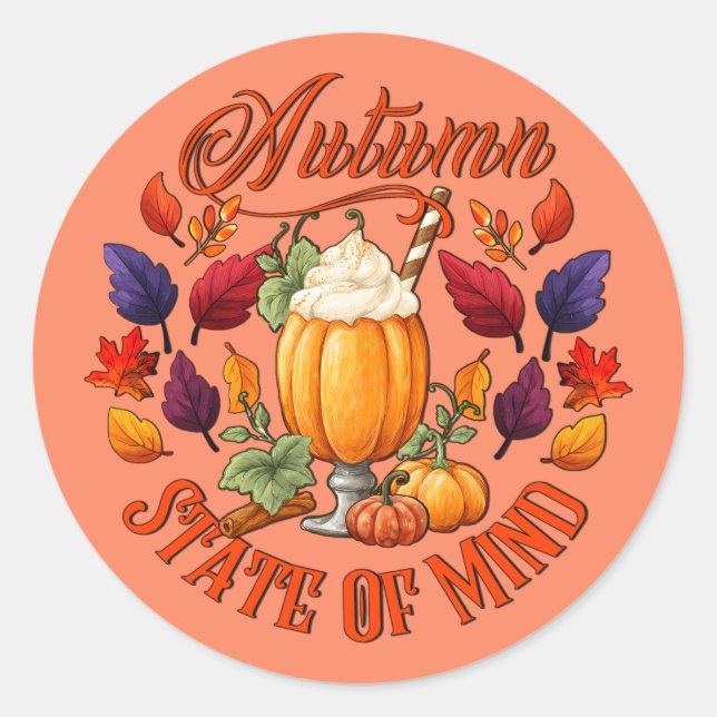 Autumn State Of Mind Orange Classic Round Sticker (Front)