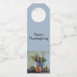 Autumn still life with pumpkins, flowers bottle tag