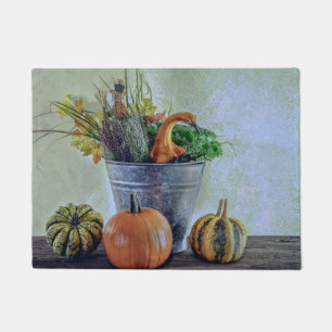 Autumn still life with pumpkins, flowers  doormat