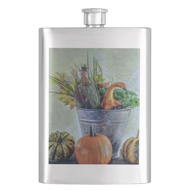 Autumn still life with pumpkins, flowers  hip flask (Front)