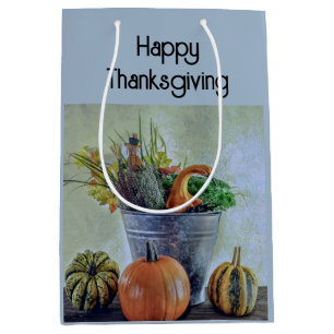 Autumn still life with pumpkins, flowers  medium gift bag
