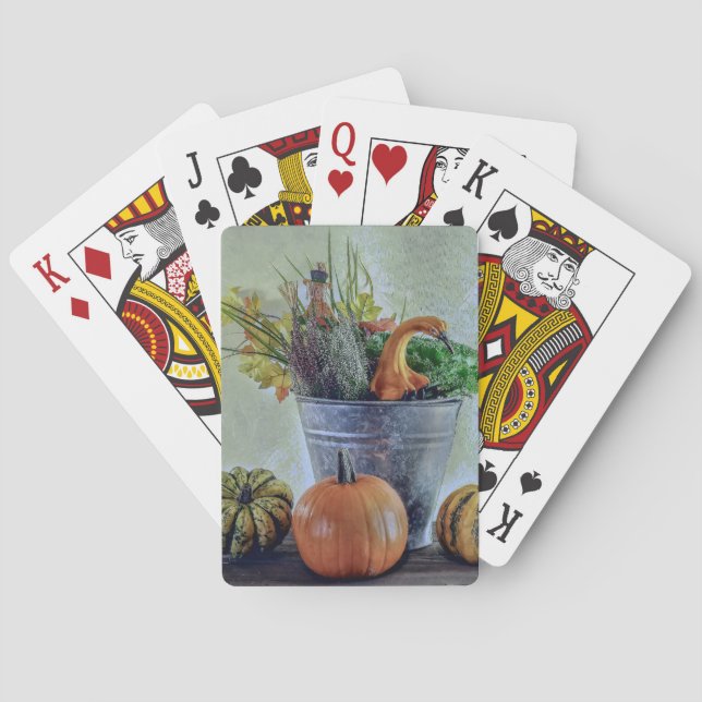 Autumn still life with pumpkins, flowers  playing cards (Back)