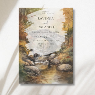 Autumn Stone Bridge River Leaves Fall Wedding Invitation