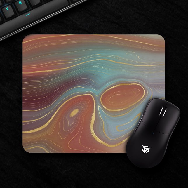 Autumn Strata | Burnt Orange Gold Teal Fall Agate Mouse Pad (Creator Uploaded)