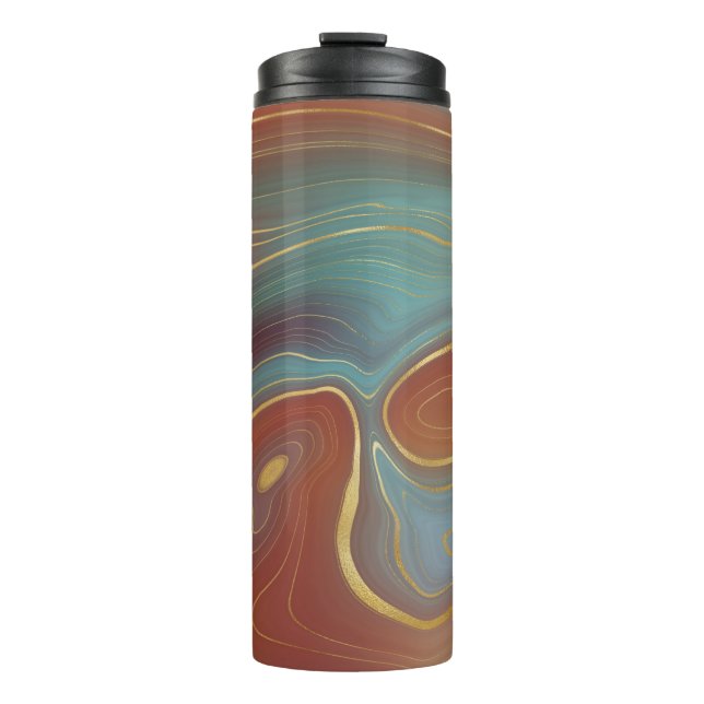 Autumn Strata | Burnt Orange Gold Teal Fall Agate Thermal Tumbler (Front)