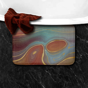 Autumn Strata   Terra Cotta Teal and Gold Agate Bath Mat