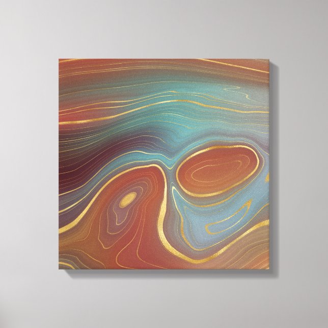 Autumn Strata | Terra Cotta Teal and Gold Agate Canvas Print (Front)