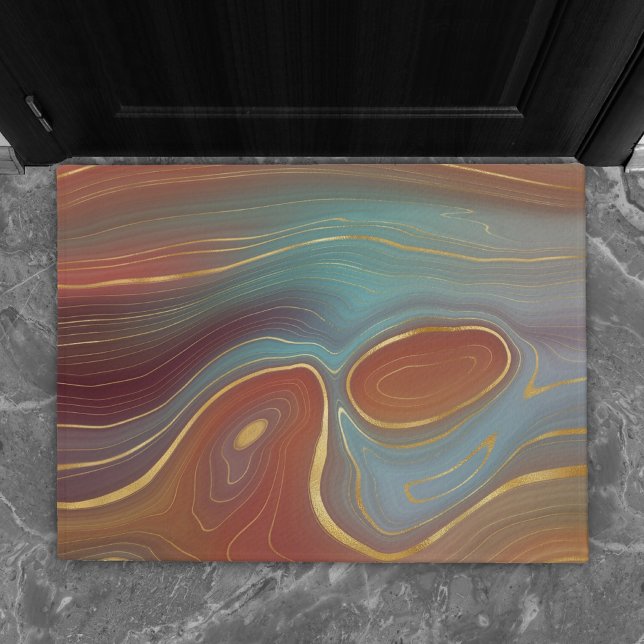 Autumn Strata | Terra Cotta Teal and Gold Agate Doormat (Creator Uploaded)