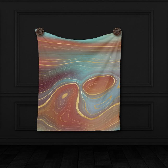 Autumn Strata | Terra Cotta Teal and Gold Agate Fleece Blanket (Creator Uploaded)