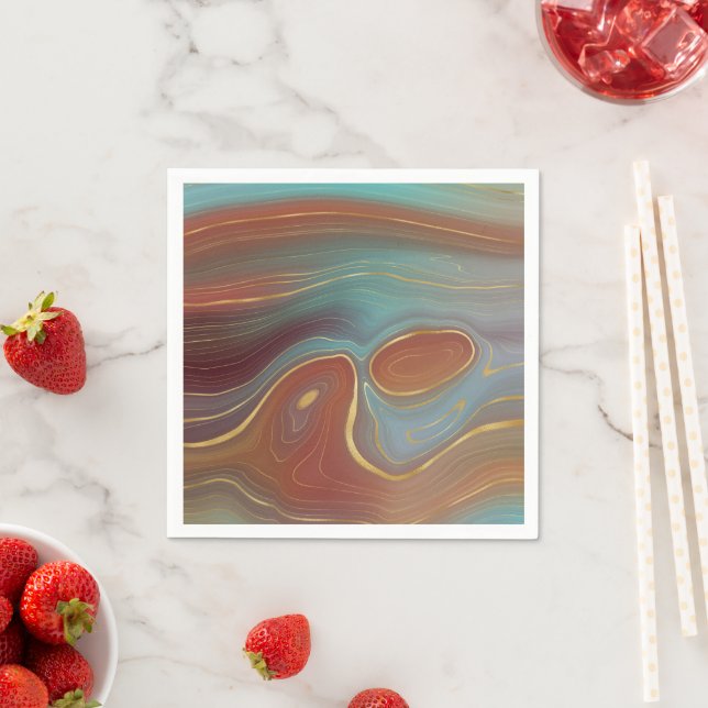 Autumn Strata | Terra Cotta Teal and Gold Agate Napkin (Insitu)