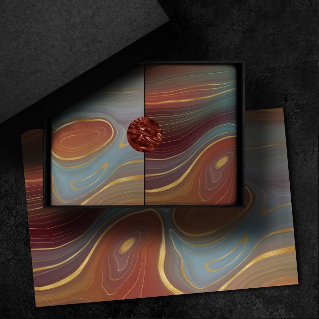 Autumn Strata | Terra Cotta Teal and Gold Agate Tissue Paper (Creator Uploaded)