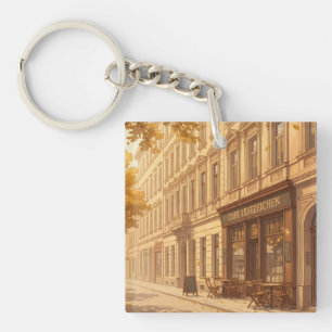 Autumn Street Scene with Books Keychain