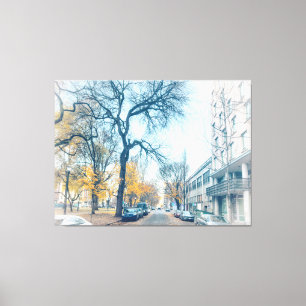 Autumn Street With Trees and Cars Canvas Print