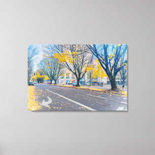 Autumn Street with Yellow Leaves Canvas Print