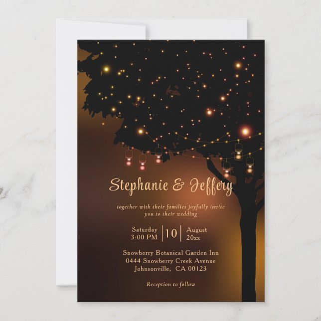 Autumn String Light Tree Fall Wedding Invitation (Front)