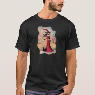 Autumn Stroll Halloween Witch and Black Cat Art T-Shirt