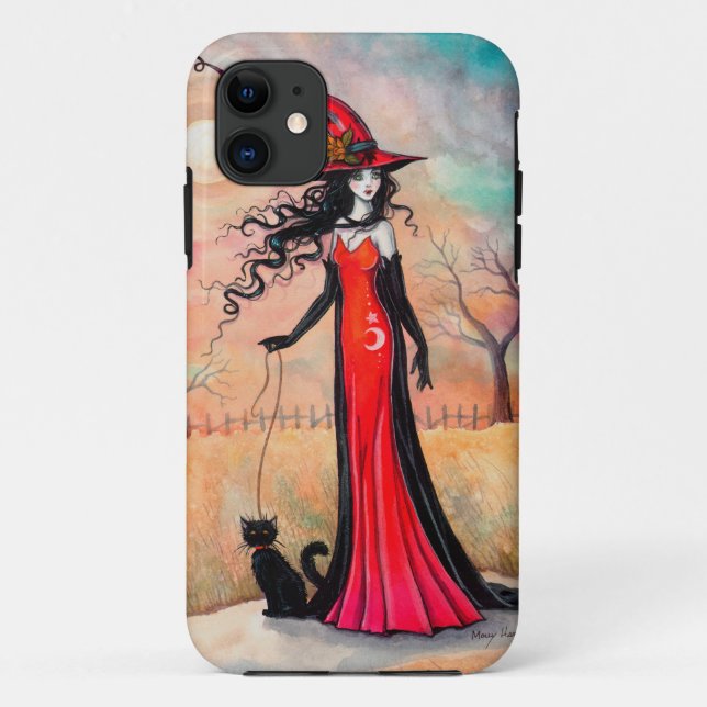 Autumn Stroll Halloween Witch Black Cat Art Case-Mate iPhone Case (Back)