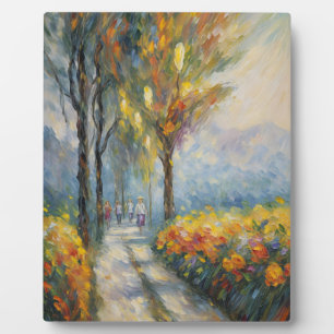 Autumn Stroll Impressionist Pathway Scene Plaque