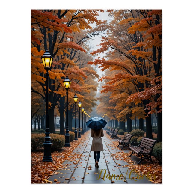 Autumn Stroll – Path of Golden Leaves Poster (Front)