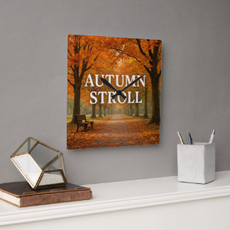 Autumn stroll square wall clock