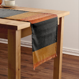 Autumn Style Orange and Black Striped Leather Short Table Runner
