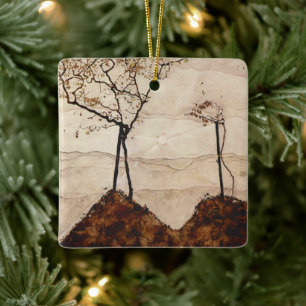 Autumn Sun and Trees by Egon Schiele, Vintage Art Ceramic Ornament