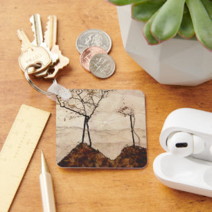 Autumn Sun and Trees by Egon Schiele, Vintage Art Keychain
