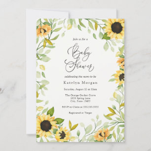 Autumn Sunflower and Greenery Baby Shower Invitation
