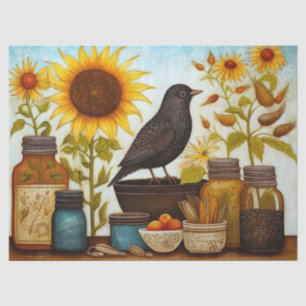 Autumn Sunflower Bird On Kitchen Table Decoupage Tissue Paper
