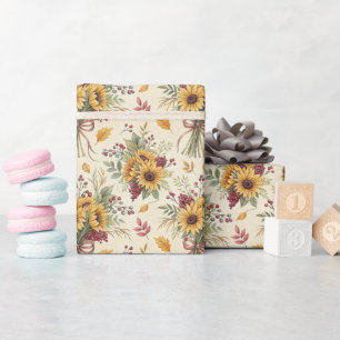 Autumn Sunflower Bouquet Print Wrapping Paper Roll