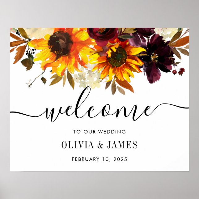 Autumn Sunflower Bourgogne Mariage Affiche de bien (Devant)