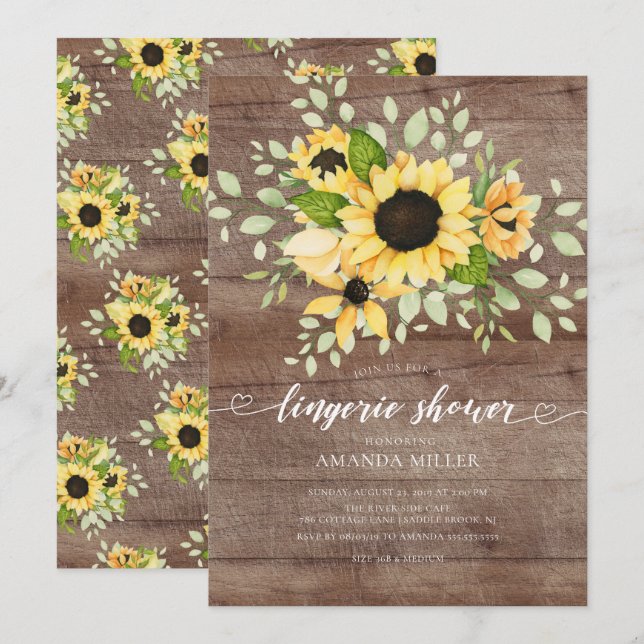 Autumn Sunflower Bridal Lingerie Shower Invitation (Front/Back)