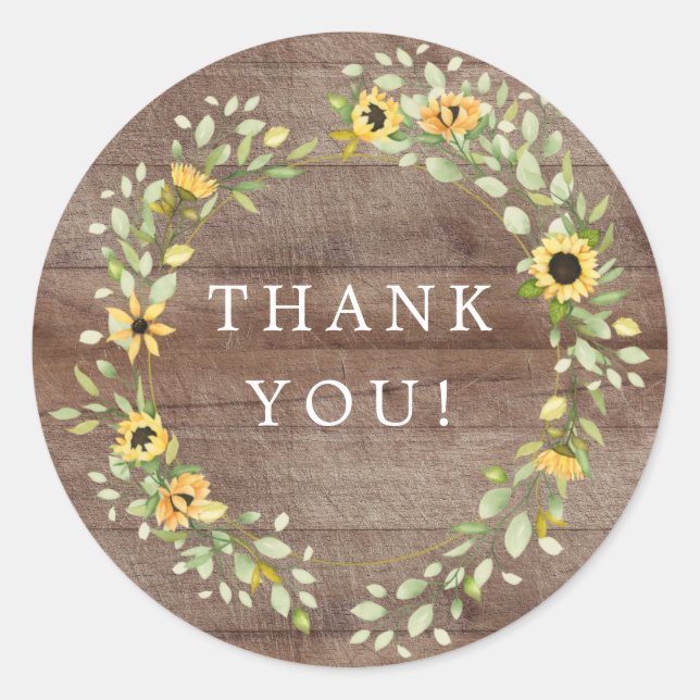 Autumn Sunflower Bridal Shower Thank You Favour Classic Round Sticker (Front)