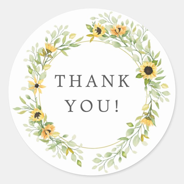 Autumn Sunflower Bridal Shower Thank You Favour Classic Round Sticker (Front)