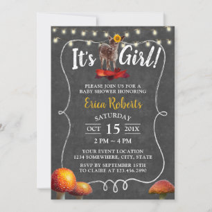 Autumn Sunflower Deer Girl Chalkboard Baby Shower Invitation