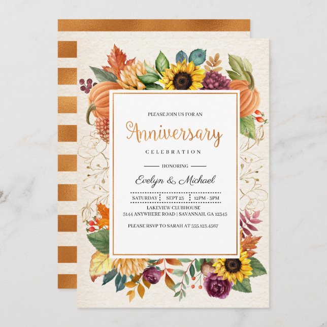 Autumn Sunflower Fall Anniversary Invitation (Front/Back)