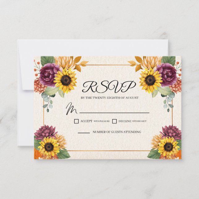 Autumn Sunflower Fall Wedding RSVP Enclosure Card (Front)