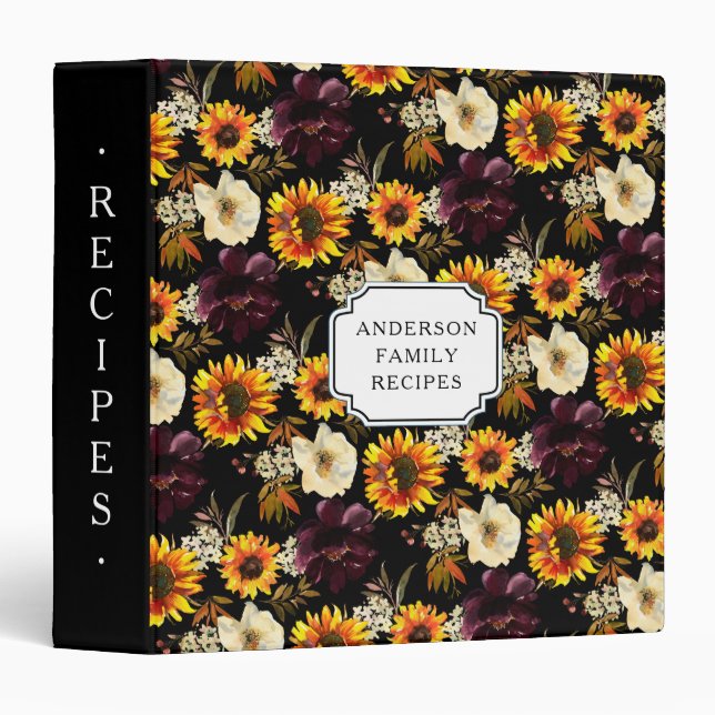 Autumn Sunflower Family Recipe 3 Ring Binder (Front/Spine)