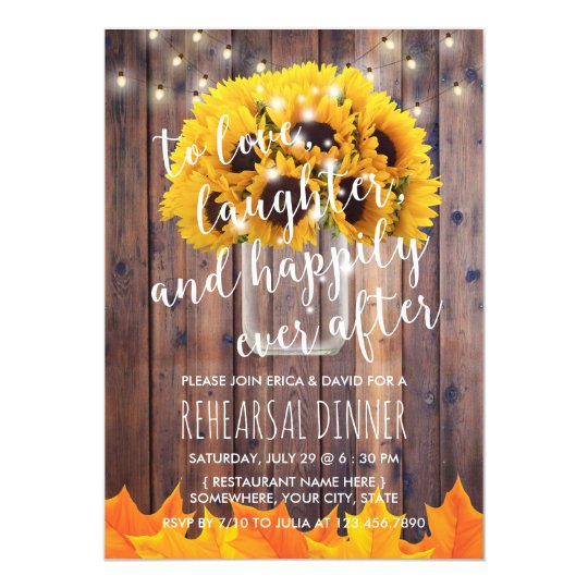 Autumn Sunflower Jar Fall Wedding Rehearsal Dinner Card