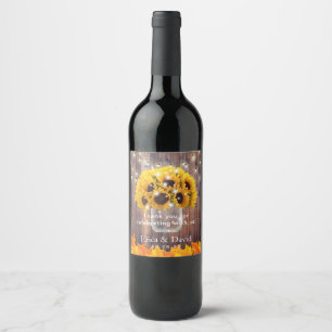 Autumn Sunflower Jar String Lights Rustic Wedding Wine Label