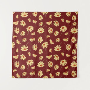 Autumn Sunflower: Maroon Seamless Design Tapestry