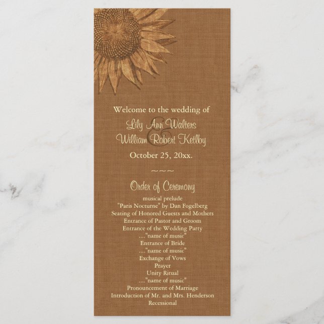 Autumn Sunflower Wedding Program (Front)
