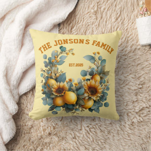 Autumn Sunflowers and Lemons Family Decor Throw Pillow