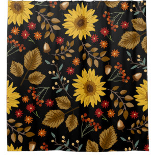 Autumn Sunflowers: Maple Black Background