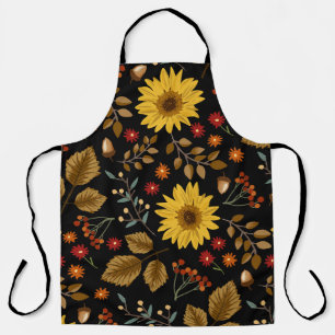 Autumn Sunflowers: Maple Black Background Apron