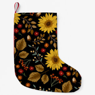Autumn Sunflowers: Maple Black Background Small Christmas Stocking