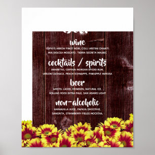 Autumn Sunflowers on Wooden Fence Wedding Drinks Poster