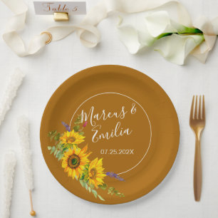 Autumn Sunflowers Wedding Paper Plate