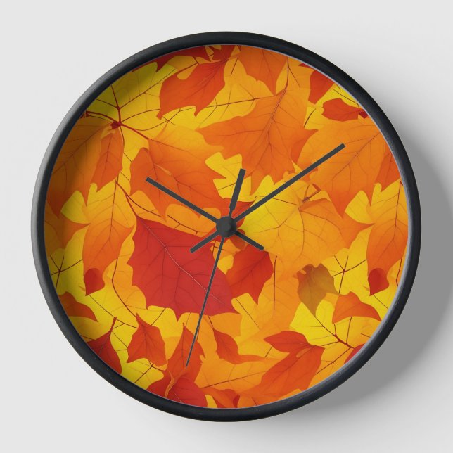 Autumn sunny shiny leaves design clock (Front)