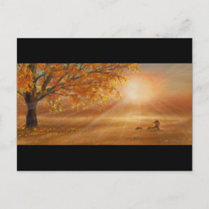 Autumn sunset glow postcard